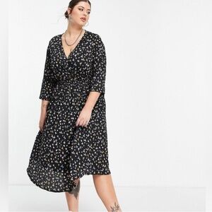 Only Carmakoma Carpella 3/4 AOP Midi Dress JRS in Black/Funny Flow